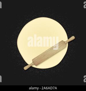 Bread dough with flour on kitchen table Stock Vector