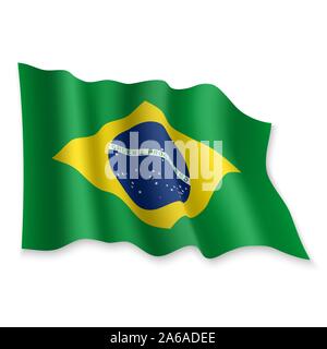 3D Realistic waving Flag of Brazil on white background Stock Vector