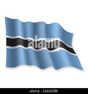 3D Realistic waving Flag of Botswana on white background Stock Vector