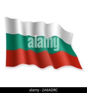 3D Realistic waving Flag of Bulgaria on white background Stock Vector