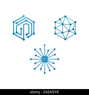 Abstract blue color technology logo design vector image set. Blue color Gradient technology concept logotype collection Stock Vector