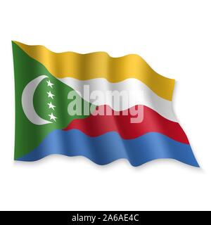 3D Realistic waving Flag of Comoros on white background Stock Vector