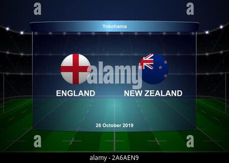 England vs New Zealand, Rugby cup scoreboard broadcast graphic template Stock Vector