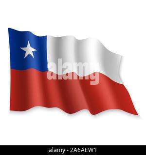 3D Realistic waving Flag of Chile on white background Stock Vector