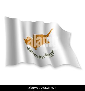 3D Realistic waving Flag of Cyprus on white background Stock Vector
