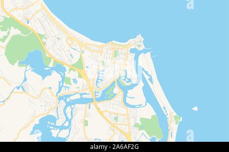 Printable street map of Gold Coast-Tweed Heads, State Queensland, New South Wales, Australia. Map template for business use. Stock Vector