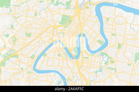 Printable street map of Brisbane, State Queensland, Australia. Map template for business use. Stock Vector