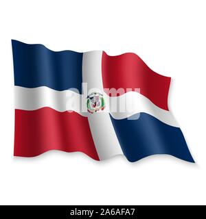 3D Realistic waving Flag of Dominican Republic on white background Stock Vector