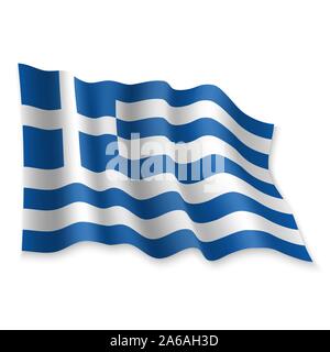 3D Realistic waving Flag of Greece on white background Stock Vector