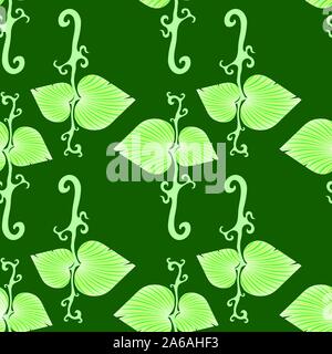 Summer Leaves Isolated on Green Background. Seamless Floral Pattern Stock Vector