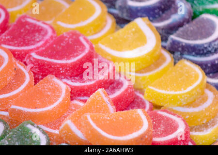 Sweet jelly beans close-up. There are sugar crystals on it. Stock Photo