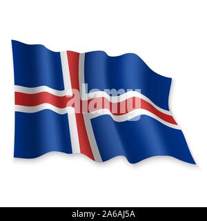 3D Realistic waving Flag of Iceland on white background Stock Vector