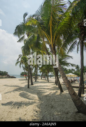 A beautiful sunny day at the beach in Sentosa island a very clean island full of attractions and clean beached with clear water. Stock Photo