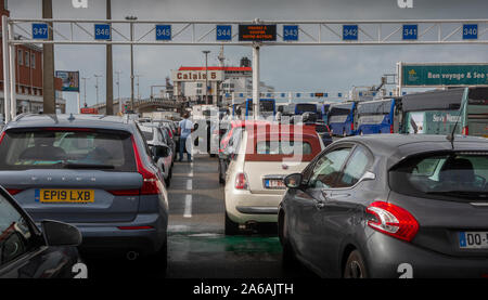 Calais Docks Port area Calais France Sept 2019 Showing cars queuing for ...