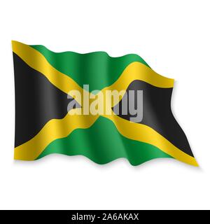 3D Realistic waving Flag of Jamaica on white background Stock Vector