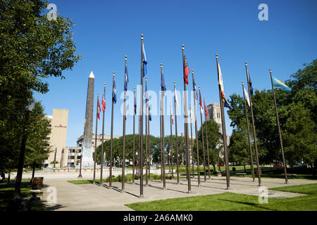 50 state flags and us flag at veterans memorial plaza indianapolis indiana USA Stock Photo
