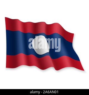 3D Realistic waving Flag of Laos on white background Stock Vector