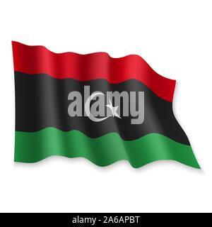 3D Realistic waving Flag of Libya on white background Stock Vector