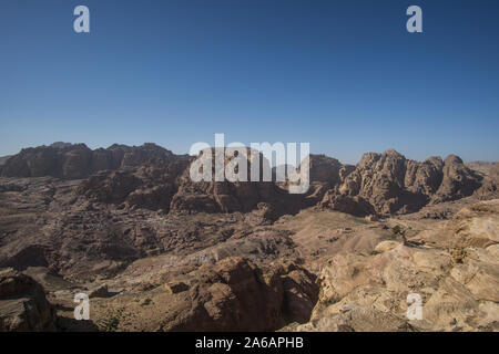 panoramic view of the Petra national park in Jordan , full of mountains and rocks. Stock Photo