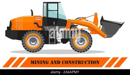 Wheel loader. Detailed illustration of heavy mining machine and construction equipment. Vector illustration. Stock Vector