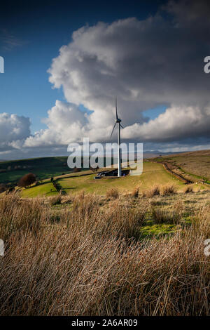 Wind turbine with dramatic evening light Stock Photo