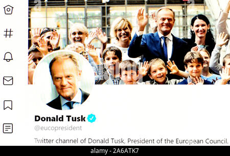 Twitter page (Oct 2019) Donald Tusk, President of the European Council Stock Photo