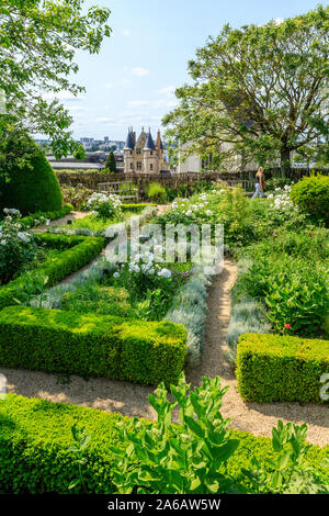 France, Maine et Loire, Angers, Chateau d’Angers, Angers castle, on the ramparts, the Hanging garden composed of geometric flowerbed, planted with med Stock Photo