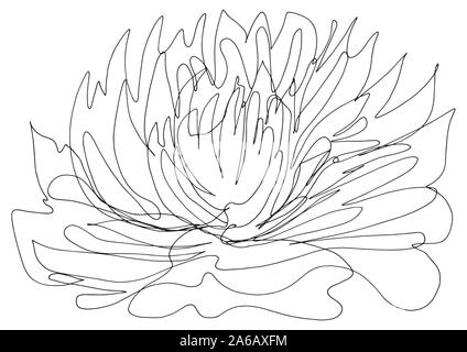 Unique Line Art Drawing Lotus Flower. The mystical purity of the Lotus, the enlightenment symbol: calm, harmony and compassion. Ready to color. Stock Vector