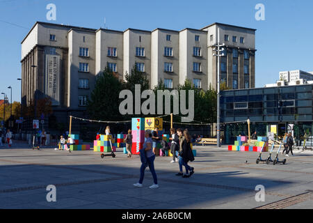 Market square in Katowice with iconic buildings Stock Photo