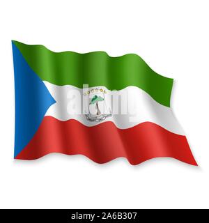 3D Realistic waving Flag of Equatorial Guinea on white background Stock Vector