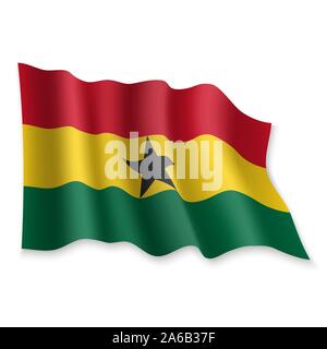 3D Realistic waving Flag of Ghana on white background Stock Vector