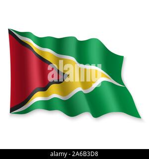 3D Realistic waving Flag of Guyana on white background Stock Vector