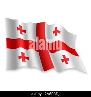 3D Realistic waving Flag of Georgia on white background Stock Vector