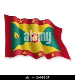 3D Realistic waving Flag of Grenada on white background Stock Vector