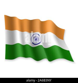 3D Realistic waving Flag of India on white background Stock Vector