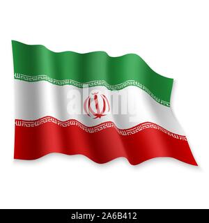 3D Realistic waving Flag of Iran on white background Stock Vector