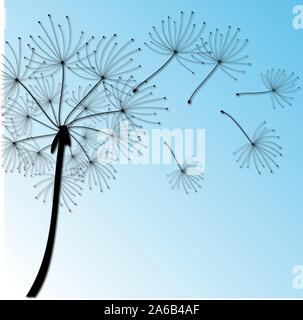 Hand drawn pattern. Vintage paper art illustration with black dandelion on soft white background. Abstract ornamental floral background. Dandelion in Stock Vector