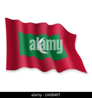 3D Realistic waving Flag of Maldives on white background Stock Vector