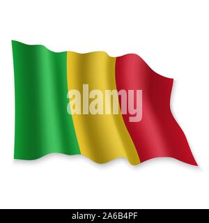 3D Realistic waving Flag of Mali on white background Stock Vector