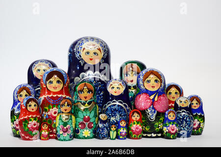 lot of traditional Russian matryoshka dolls on white background Stock Photo