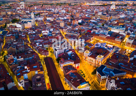 Panoramic night view of illuminated downtown Valladolid, Spain Stock Photo