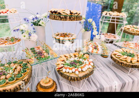 Catering Buffet And Rustic Decor Outdoor Wedding Party With