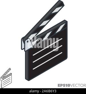 Clapperboard isometric icon, outline and filled movie symbols. Cinema and entertainment concept vector illustration. Stock Vector