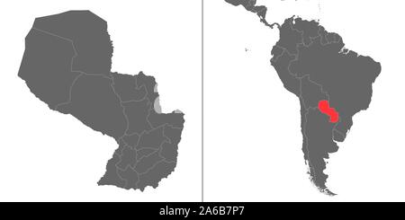 Map of Paraguay with location on american map Stock Vector