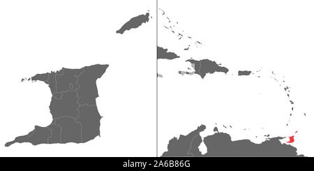 Map of Trinidad and Tobago with location on american map Stock Vector