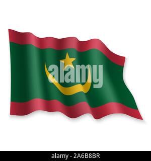 3D Realistic waving Flag of Mauritania on white background Stock Vector