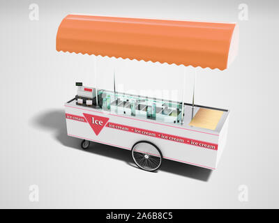 Selling ice cream in portable refrigerator on wheels 3d render on gray background with shadow Stock Photo