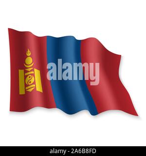 3D Realistic waving Flag of Mongolia on white background Stock Vector