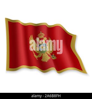 3D Realistic waving Flag of Montenegro on white background Stock Vector