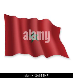 3D Realistic waving Flag of Morocco on white background Stock Vector